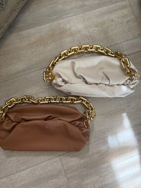 BUNDLE DEAL!!!!!! Leather Shoulder Pouch in Tan with Gold Chain